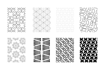Collection of black and white seamless patterns. Simple monochrome geometric texture. Abstract design elements in set.