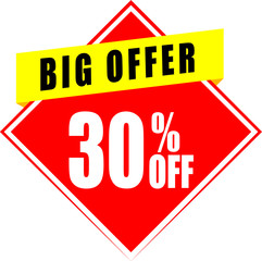Sale tag, discount 30% off, isolated sticker, banner design template, vector illustration