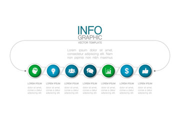 Vector infographic template with 7 steps or options. Data presentation, business concept design for web, brochure, diagram.