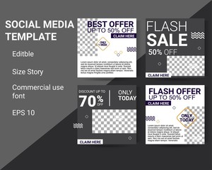 Slides abstract gray color unique editable modern Social Media banner Template.Anyone can use This Design Easily.Promotional web banner for social media. Elegant sale and discount promo - Vector.