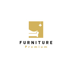 Minimalist Furniture logo template with sofa and lamp in square shape vector illustration