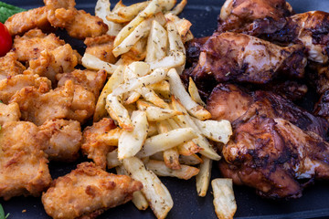 Honey Soy Chicken Wing Nibbles with Salad and Potato Chips