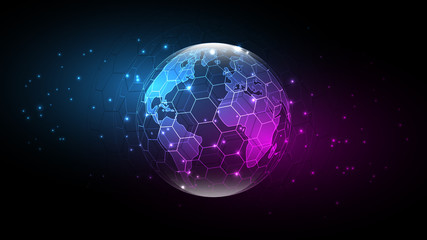 Global network connection World map abstract technology background