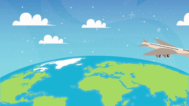 world planet earth with airplane travel animation