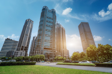 Square grass and modern building background