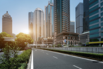 City road and modern building background