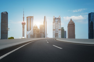 City road and modern building background