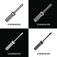 Screwdriver Tool Icon Logo Line and Flat Solid. Screwdriver Hardware Construction Symbol Vector Glyph Design
