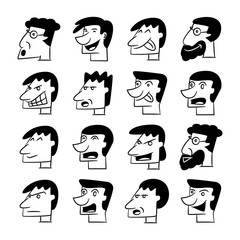 male face cartoon character avatar icons set