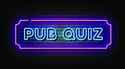 Pub quiz neon signs vector. Design template neon sign