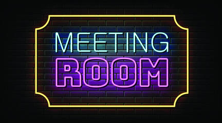 Meeting room neon text  neon sign and symbol