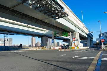 The modern Metropolitan Expressway Rte No.6 near Sumida river in Tokyo, Japan 