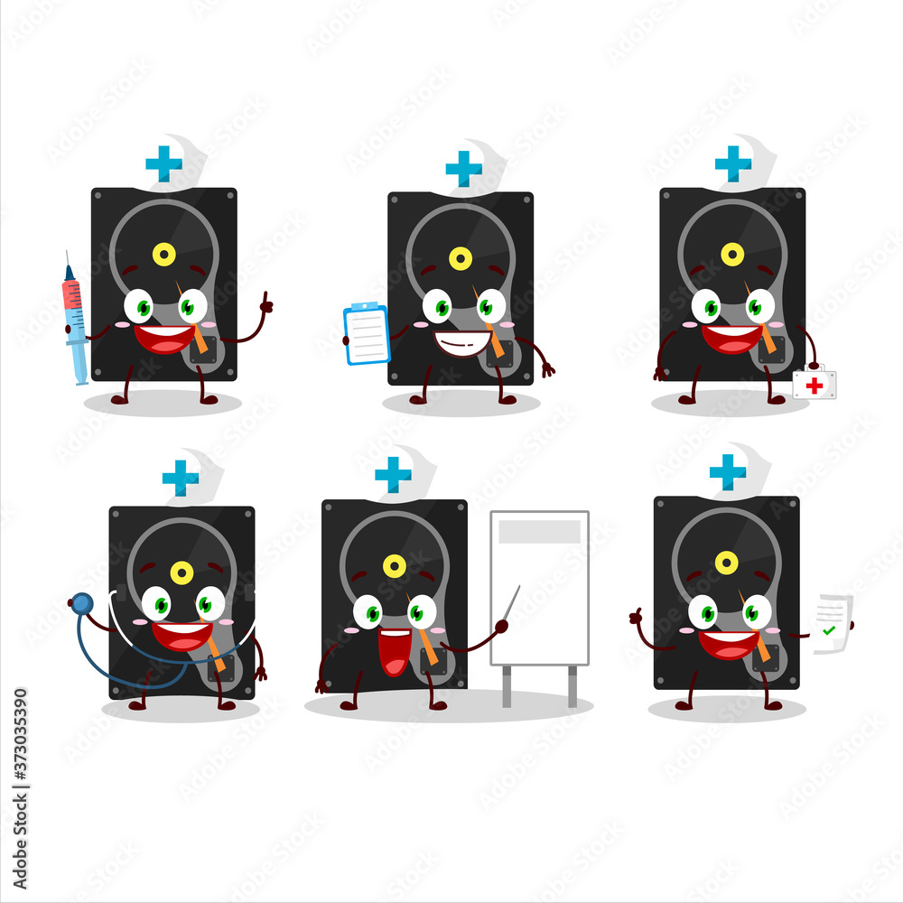 Wall mural Doctor profession emoticon with hardisk cartoon character