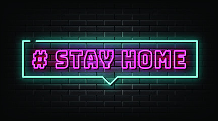Stay home neon sign  neon style vector