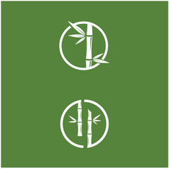 Bamboo logo with green leaf vector icon template