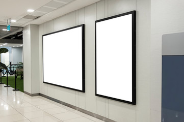 Billboard mockup inside department store. Template of an interior empty information displat,...