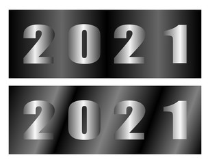 Trendy design of 2021 Happy New Year. Trendy illustration for branding, banner, cover, card. Vector illustration with metal texture isolated on gray background.