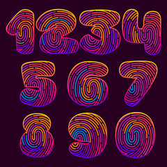 Fototapeta na wymiar Fingerprint colorful numbers set.