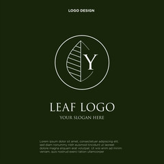 Beauty salon Logo and identity. Y monograms. Emblem of female clothing or lingerie. Elegant round icon with leaves and letters. Flower or lingerie shop.