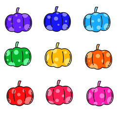 set of pumpkins colorful