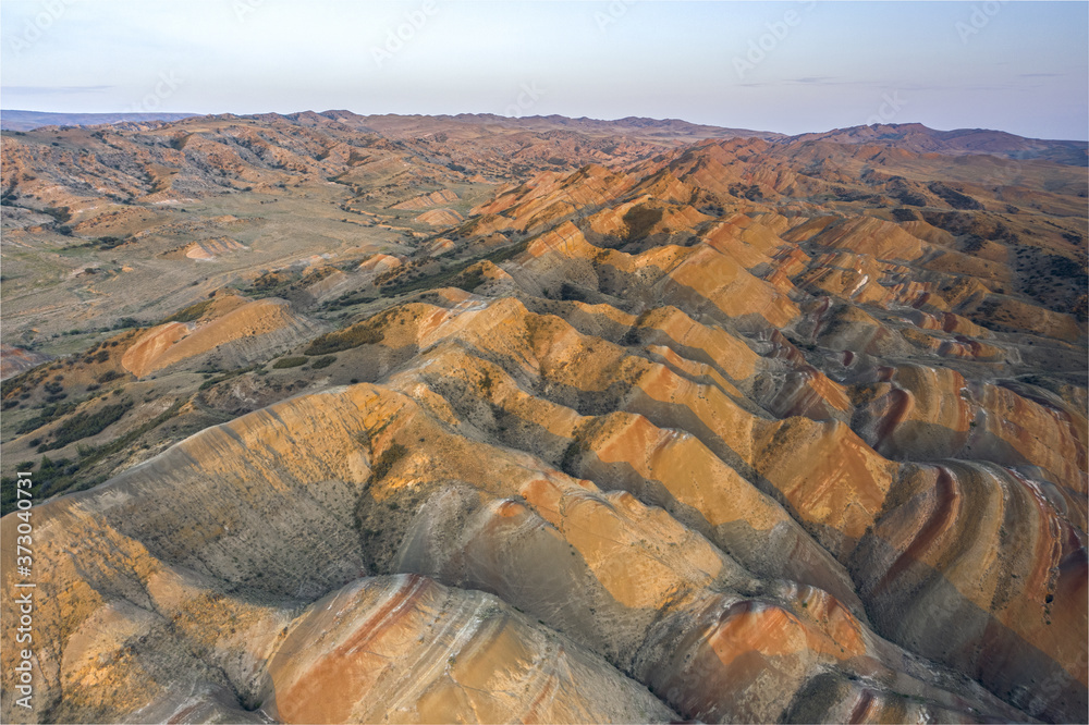 Poster sunset drone image of a lesser-known beauty spot and colorful desert in the kvemo kartli region