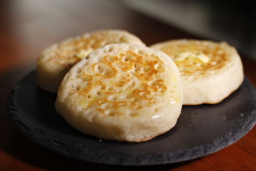 Hot English Crumpets with Melting Butter