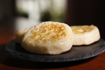 Hot English Crumpets with Melting Butter