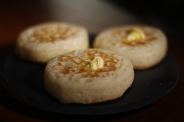 Hot English Crumpets with Melting Butter