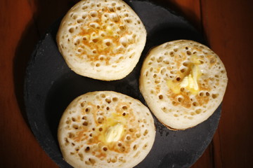 Hot English Crumpets with Melting Butter