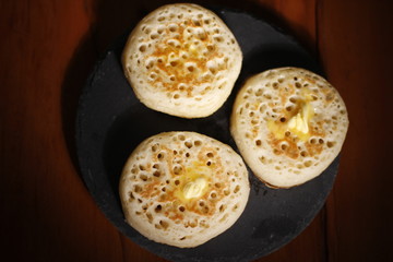 Hot English Crumpets with Melting Butter