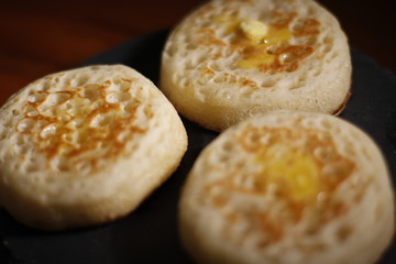 Hot English Crumpets with Melting Butter