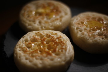 Hot English Crumpets with Melting Butter