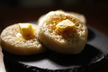 Hot English Crumpets with Melting Butter