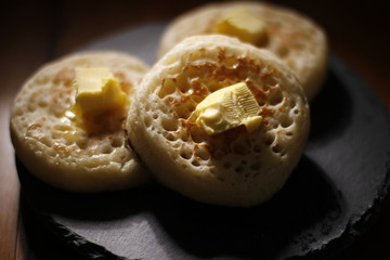 Hot English Crumpets with Melting Butter