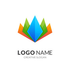 crown and crystal logo template, modern 3d logo style in gradient vibrant colors