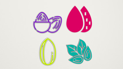 ALMOND colorful set of icons, 3D illustration