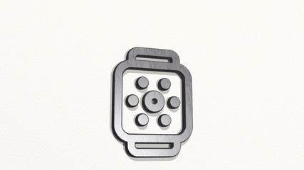 SMART WATCH SQUARE BRIGHTNESS 3D icon on the wall, 3D illustration