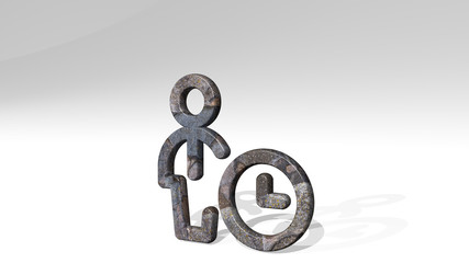 single man actions time 3D icon standing on the floor, 3D illustration