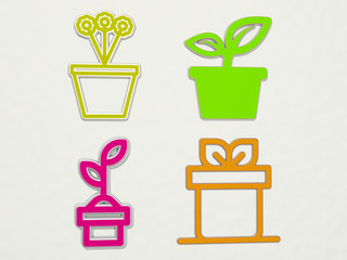 PLANT POT 4 icons set, 3D illustration