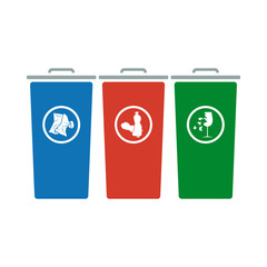 Garbage Containers With Separated Trash Icon