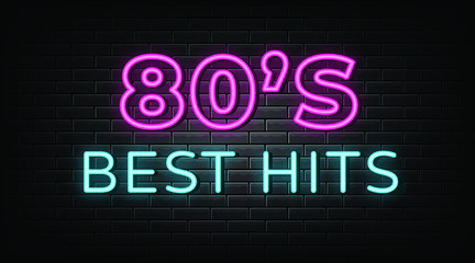80s best hits neon signs vector. 