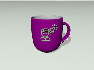 3D illustration of USER icon embossed on a coffee cup over a white background having shadows, 3D illustration