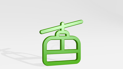 CABLE CAR 3D icon casting shadow, 3D illustration