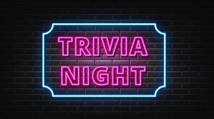 Trivia night neon signs vector. Design template neon sign