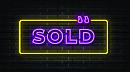 Sold neon sign, neon style 