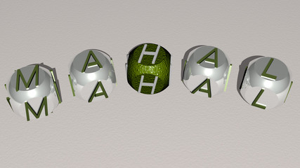 mahal curved text of cubic dice letters, 3D illustration