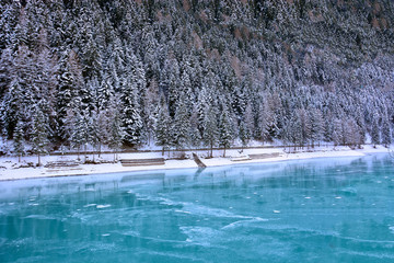the frozen lake in the forest
