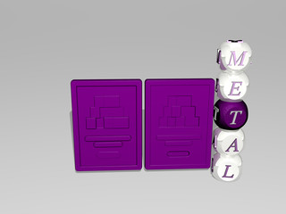 METAL 3D icon beside the vertical text of individual letters, 3D illustration