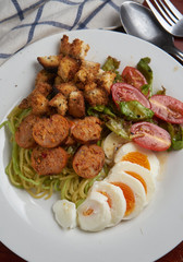 Noodle with spicy sausage salad