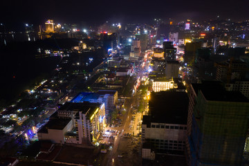 Aerial view to Otres Beach with many hotels and resorts, Sihanoukville, Cambodia